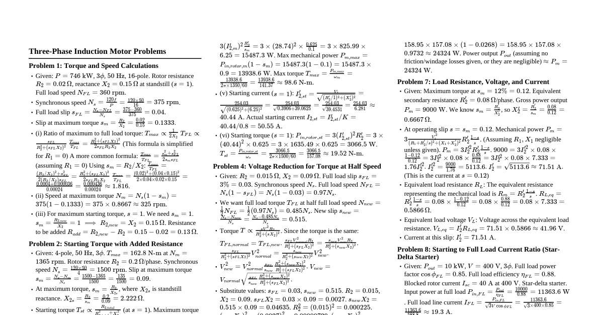 Three-Phase Induction Motor Problems