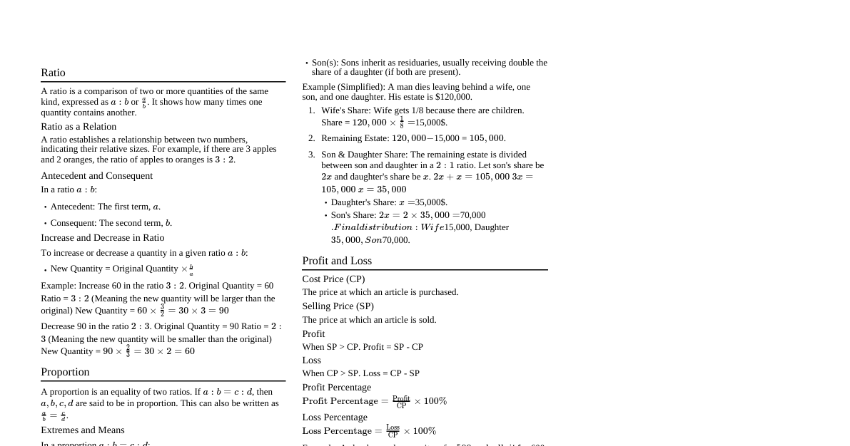 Ratio and Proportion Cheatshee
