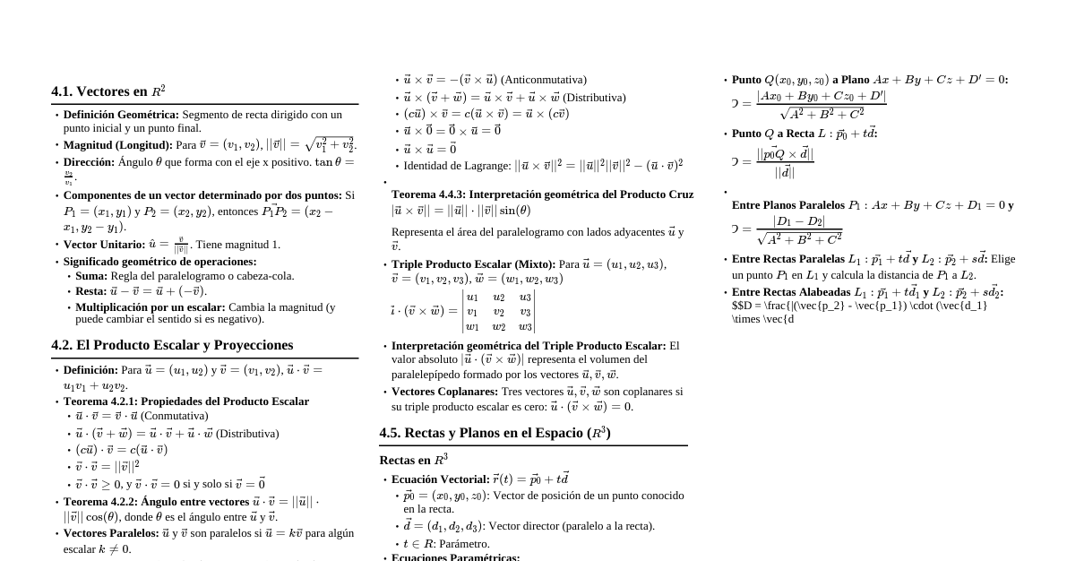 Álgebra Lineal: Vectores, Rectas y Plano