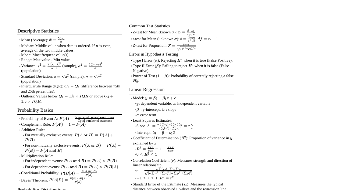Statistics Cheatsheet
