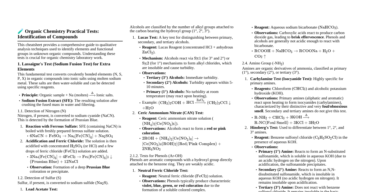 Organic Chemistry Practical Tests