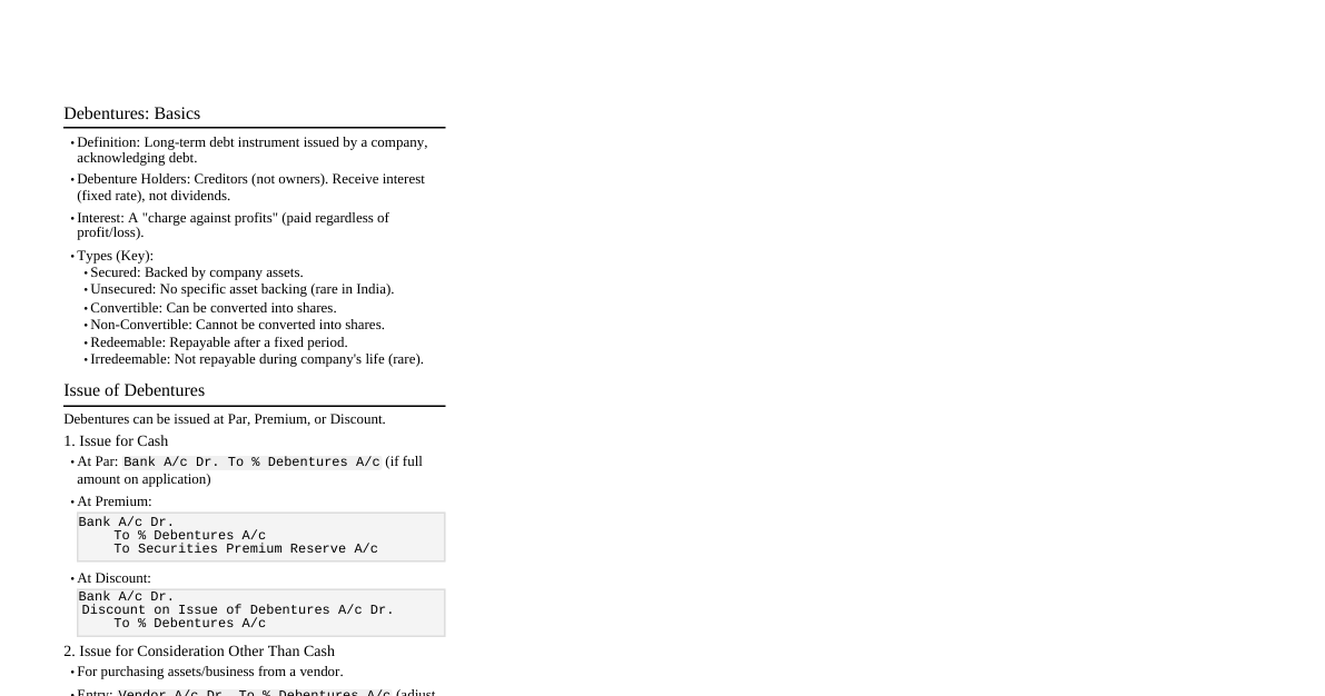 Class 12 Accountancy: Debentur