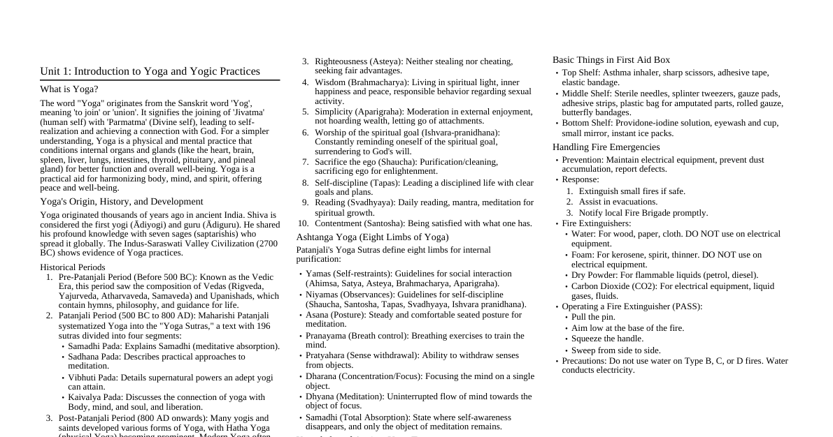 Yoga Student Handbook Class XI