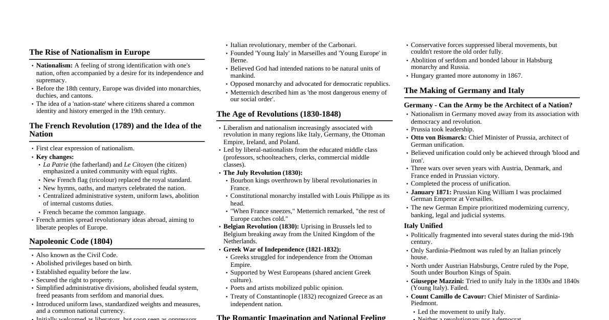 Nationalism in Europe (Class 10)