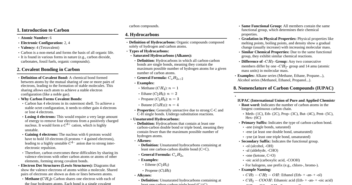 Carbon & Its Compounds (Class 10)