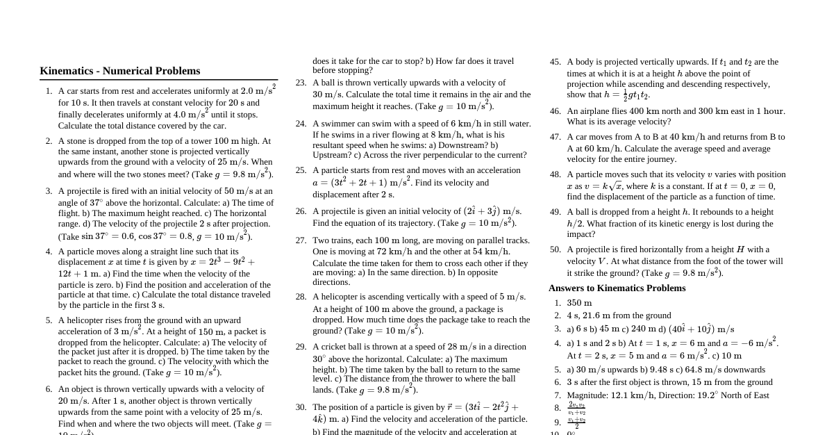 Class 11 Physics Numericals