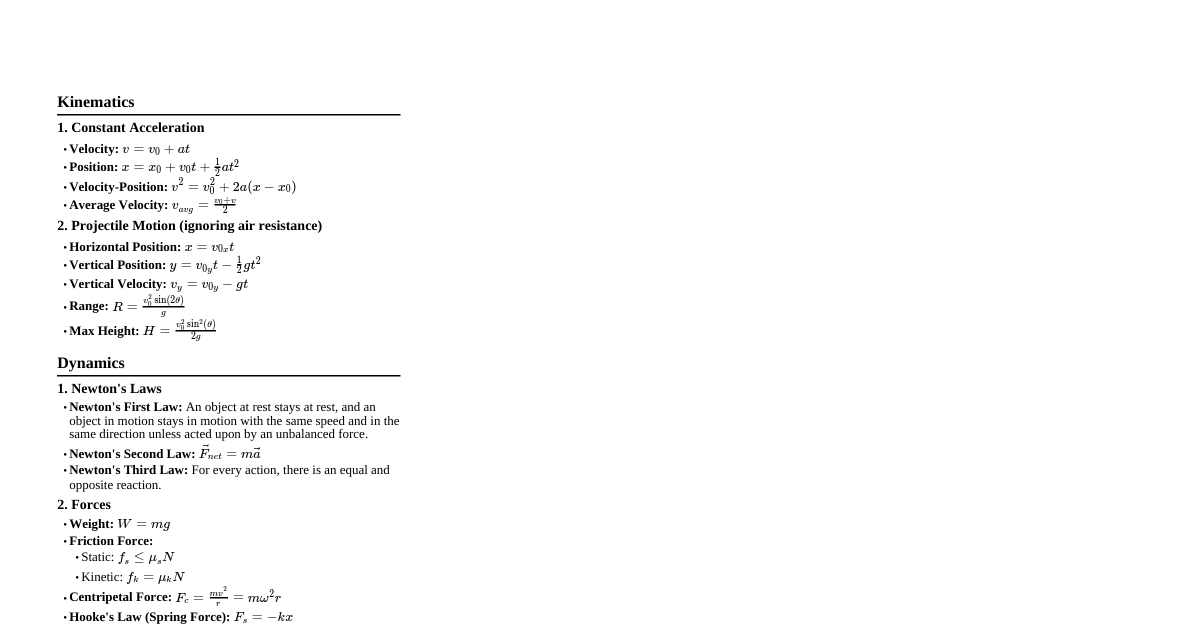Mechanics Formulas