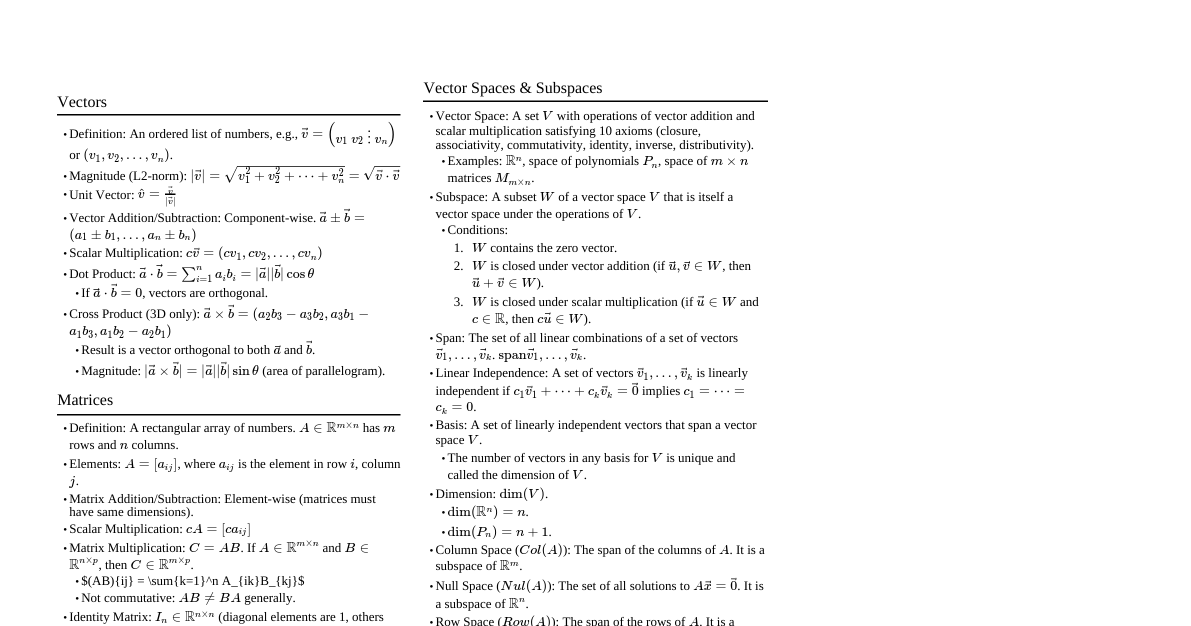 Linear Algebra Cheatsheet