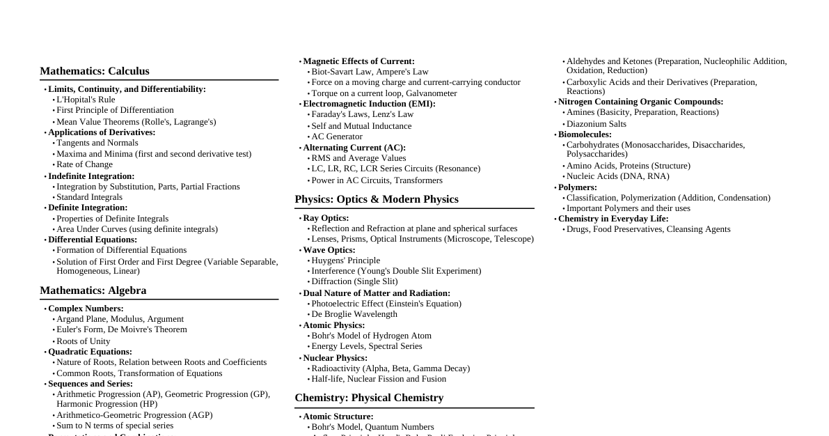 JEE Important Topics