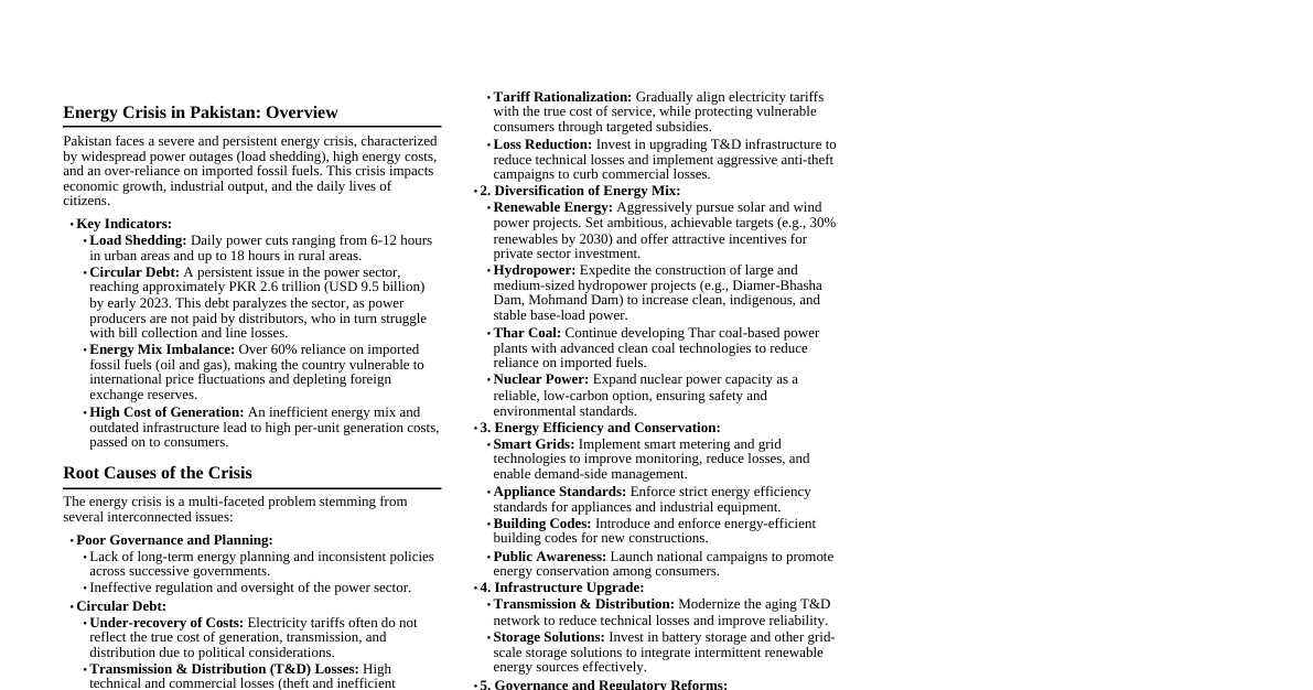 Pakistan Energy Crisis