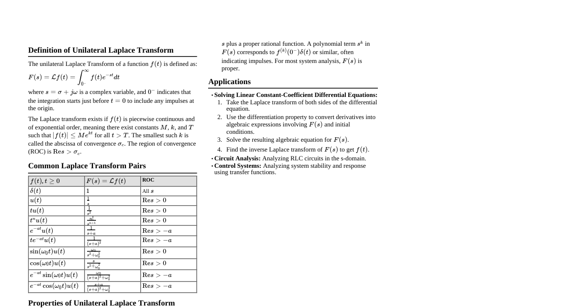Unilateral Laplace Transform