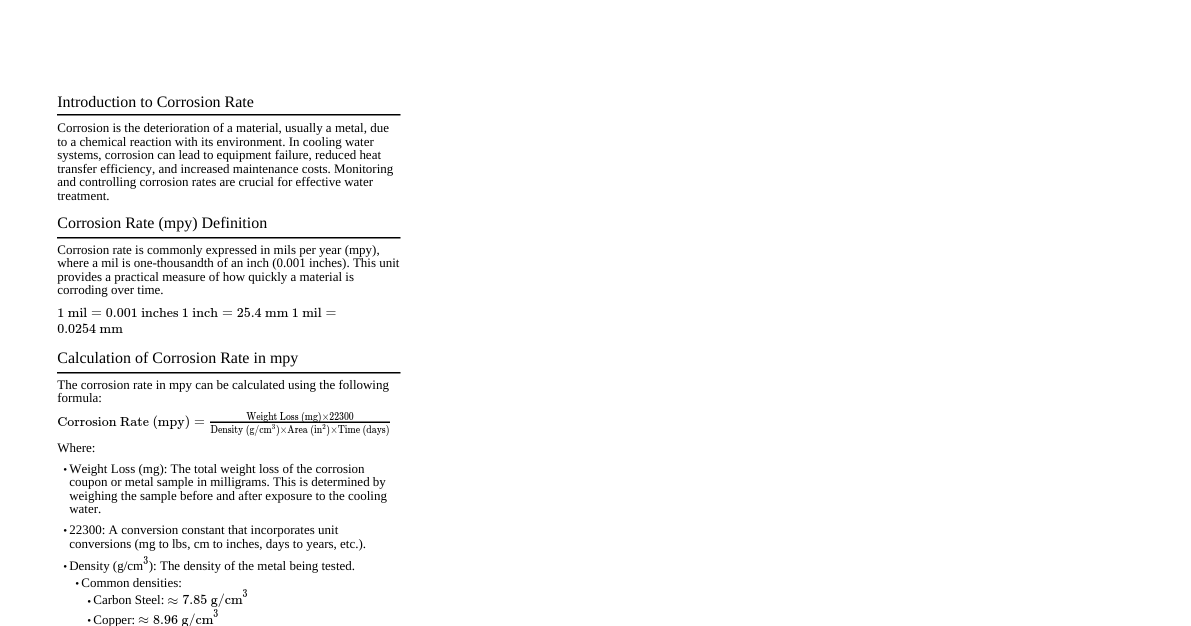 Corrosion Rate in Cooling Wate