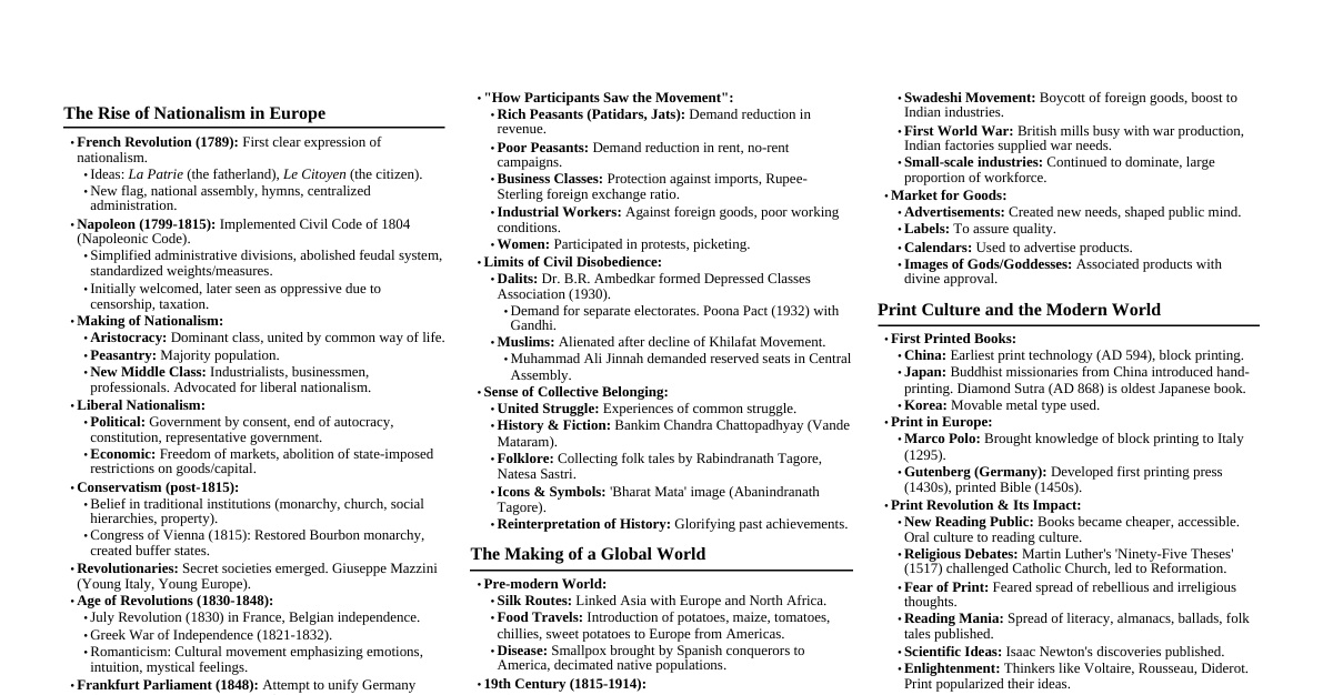 Class 10 SST Cheatsheet