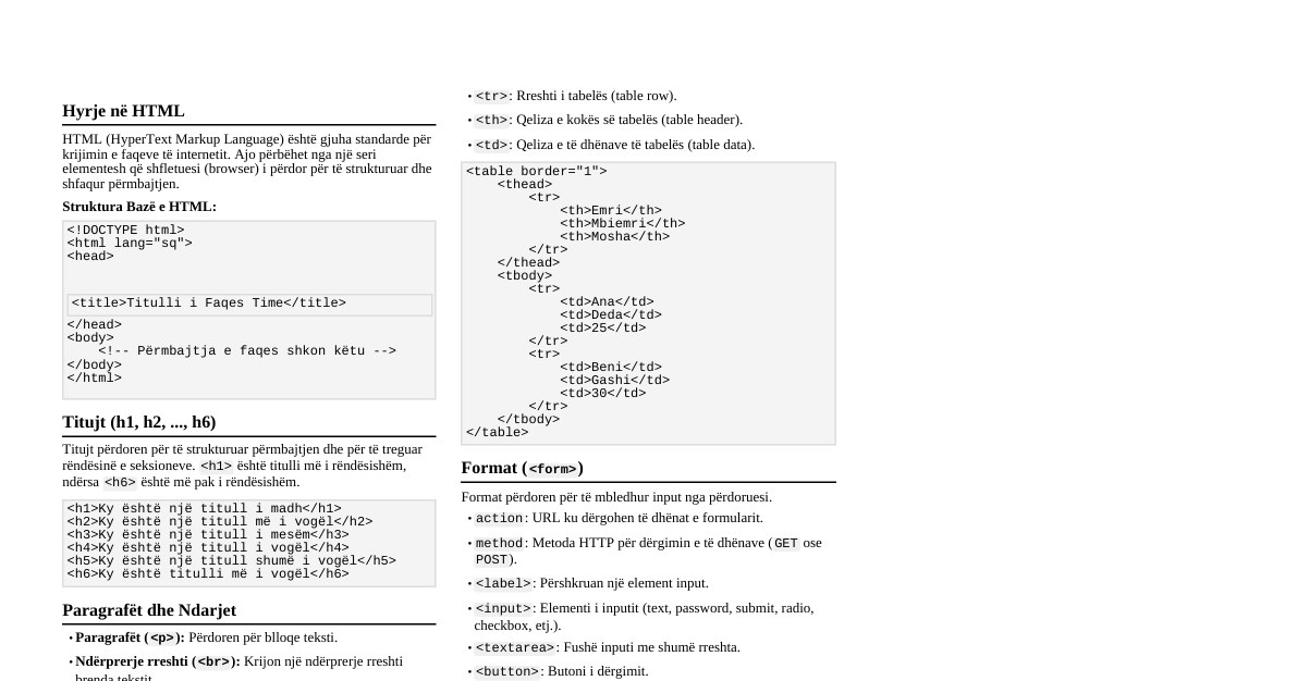 Krijimi i Faqes Web me HTML