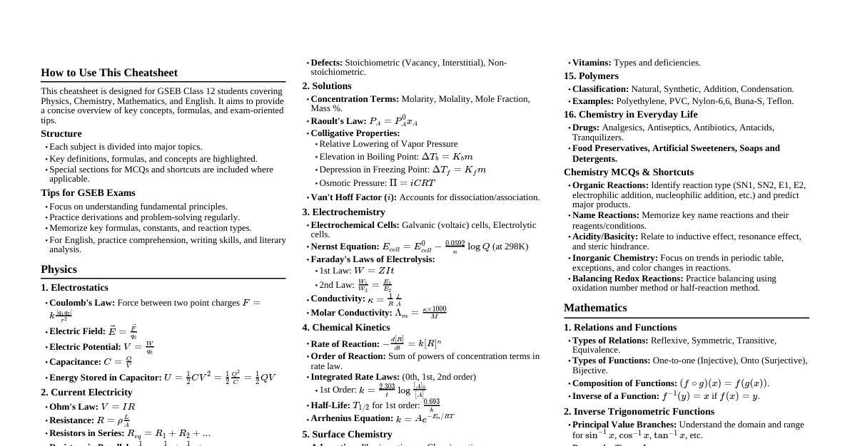 GSEB Class 12 PCM & English