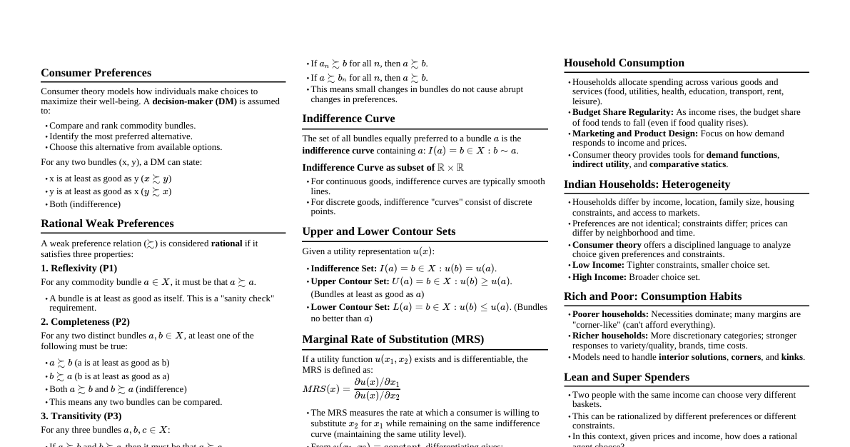 Microeconomics: Preferences & 