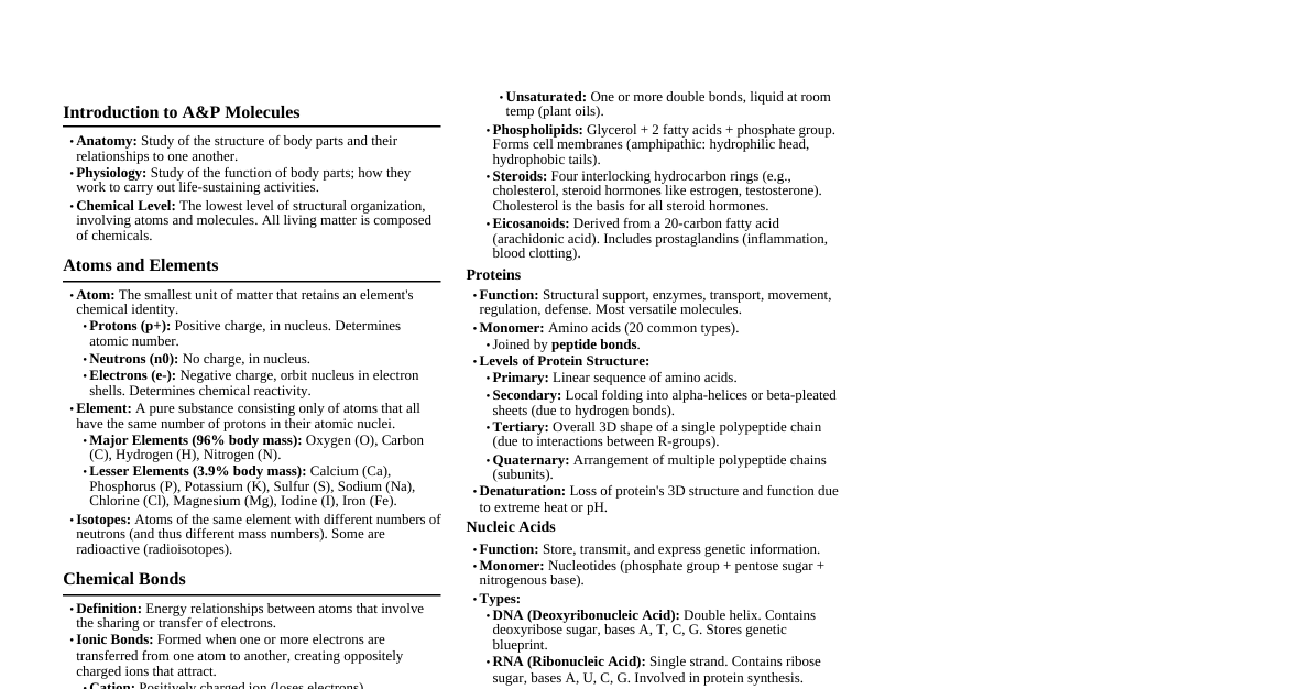 Anatomy & Physiology I: Molecu