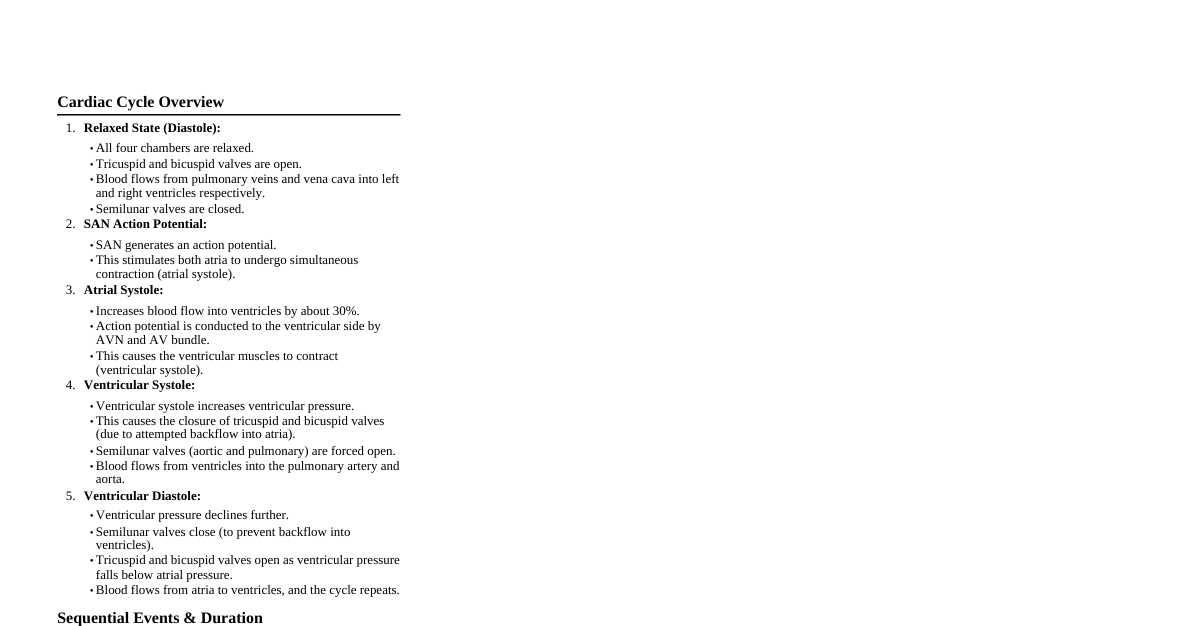 Cardiac Cycle Flowchart
