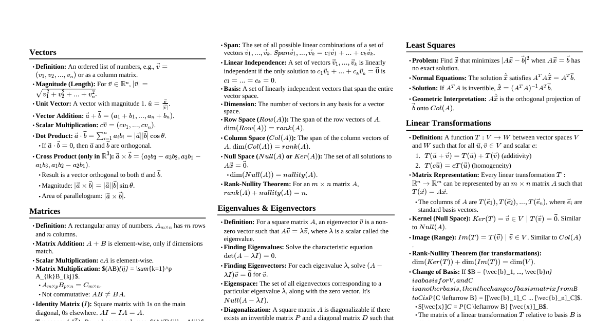 Linear Algebra Cheatsheet