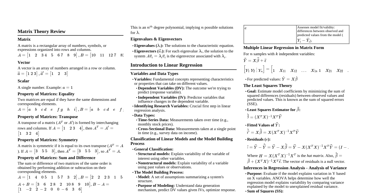 Linear Models Cheatsheet