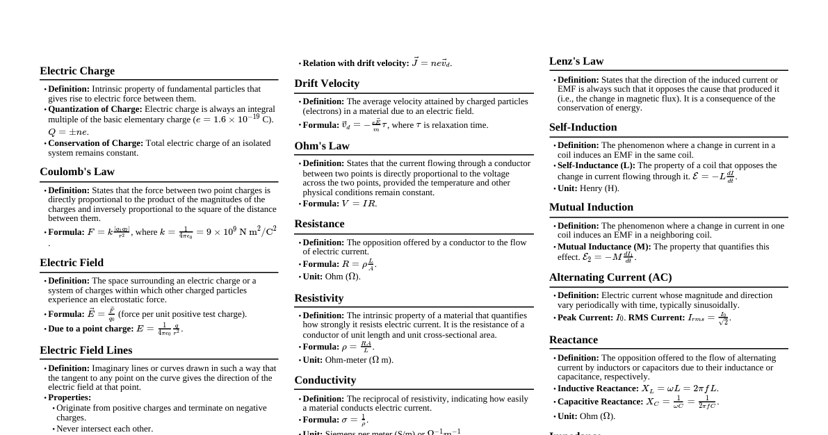 Physics Class 12 Definitions
