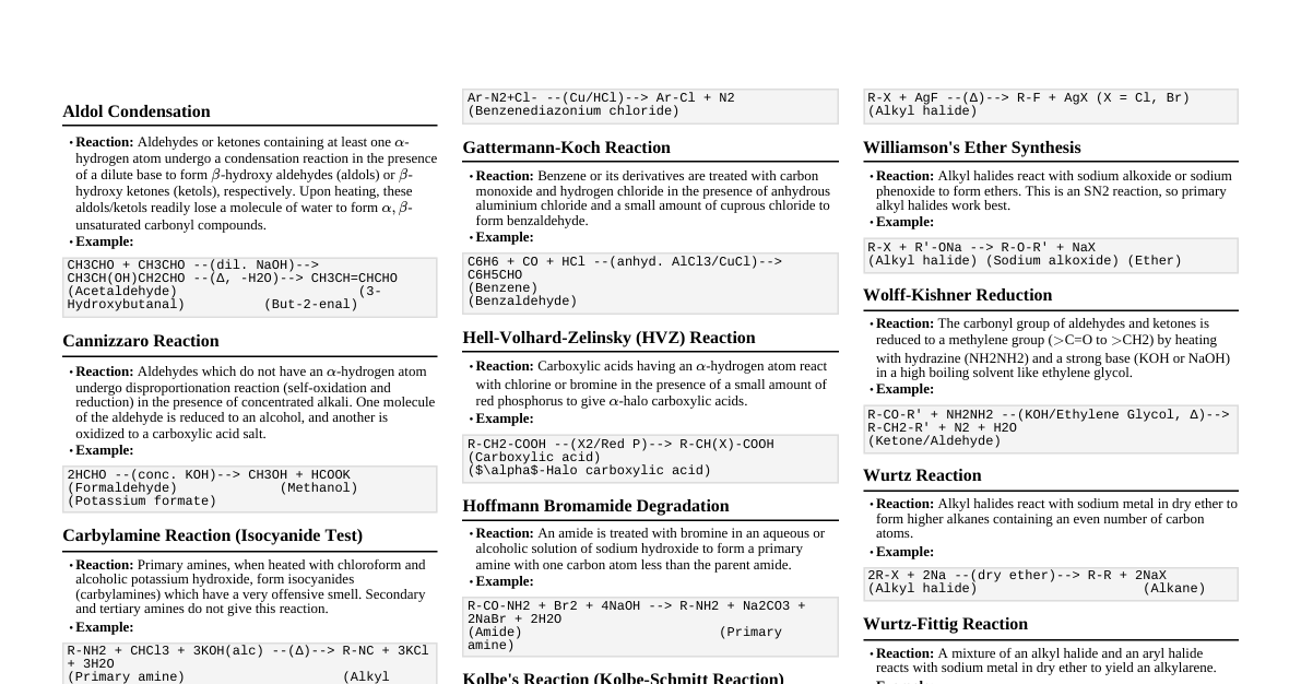 Organic Named Reactions (NCERT