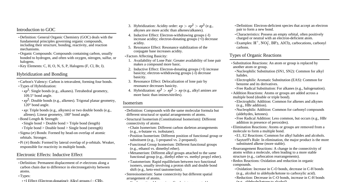 General Organic Chemistry