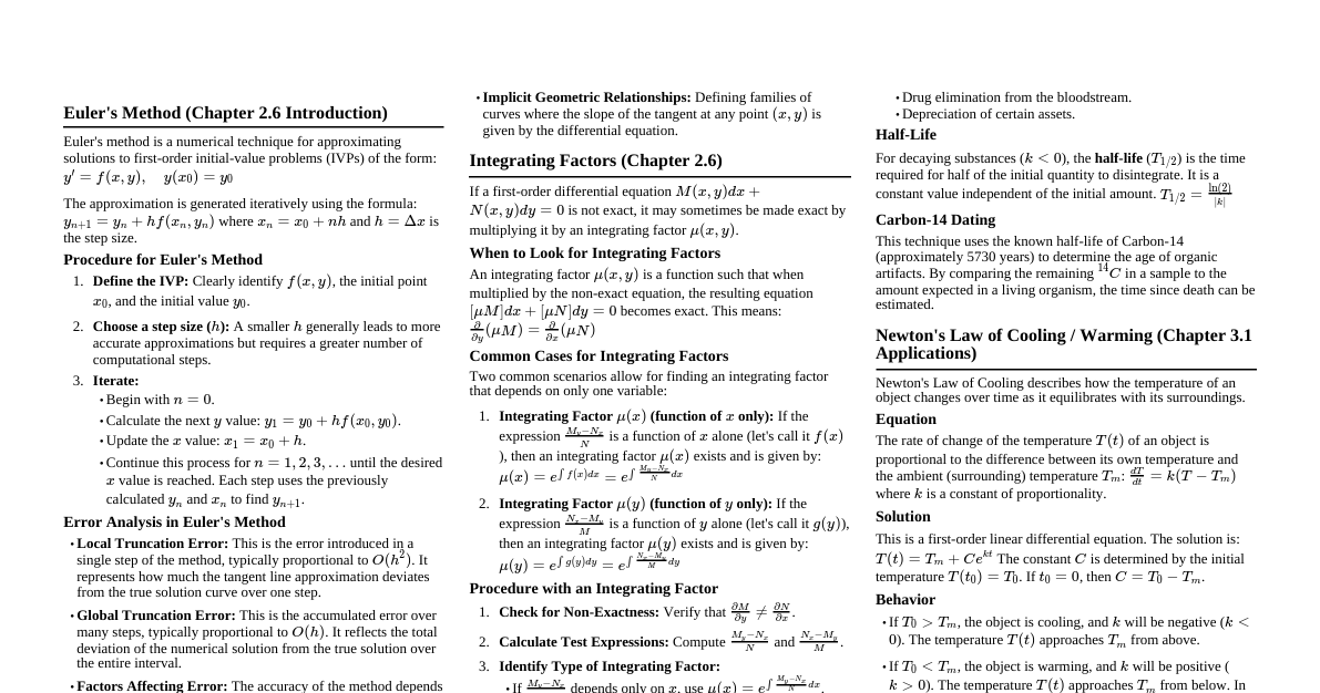 Linear DEs & Numerical Methods