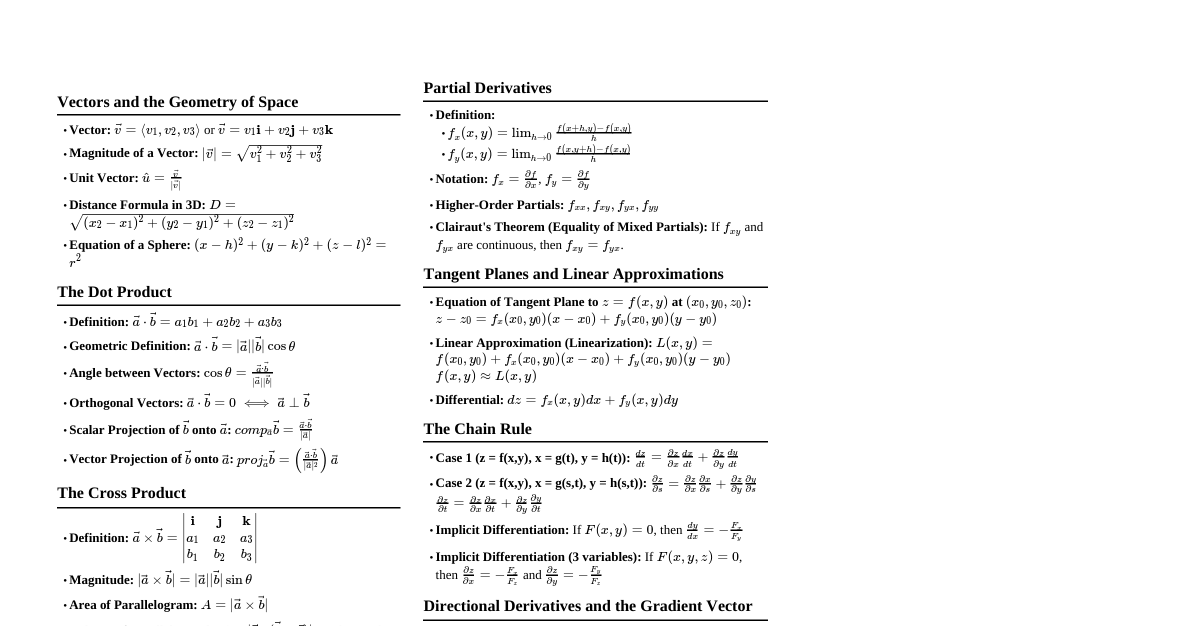 Calculus III Formulas