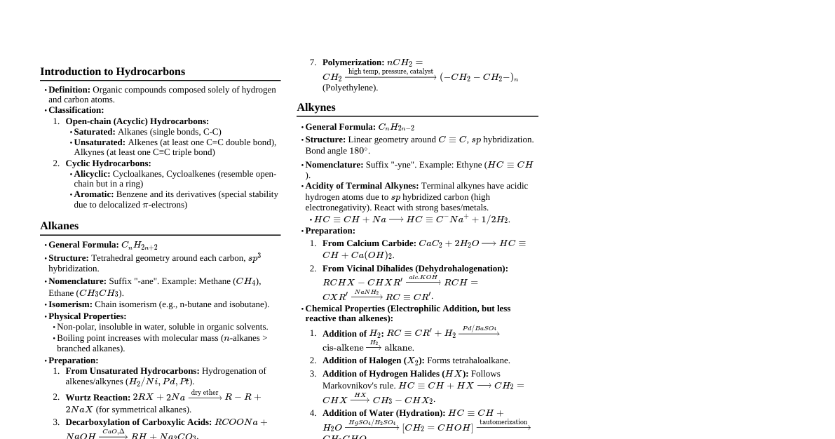 Hydrocarbons (Class 11)