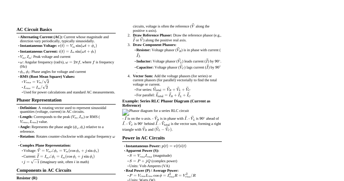 Alternating Currents & Phasors