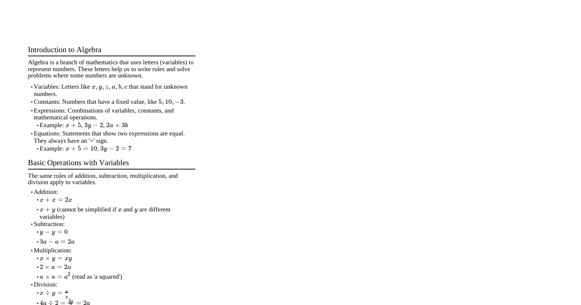 Class 6 Algebra Basics