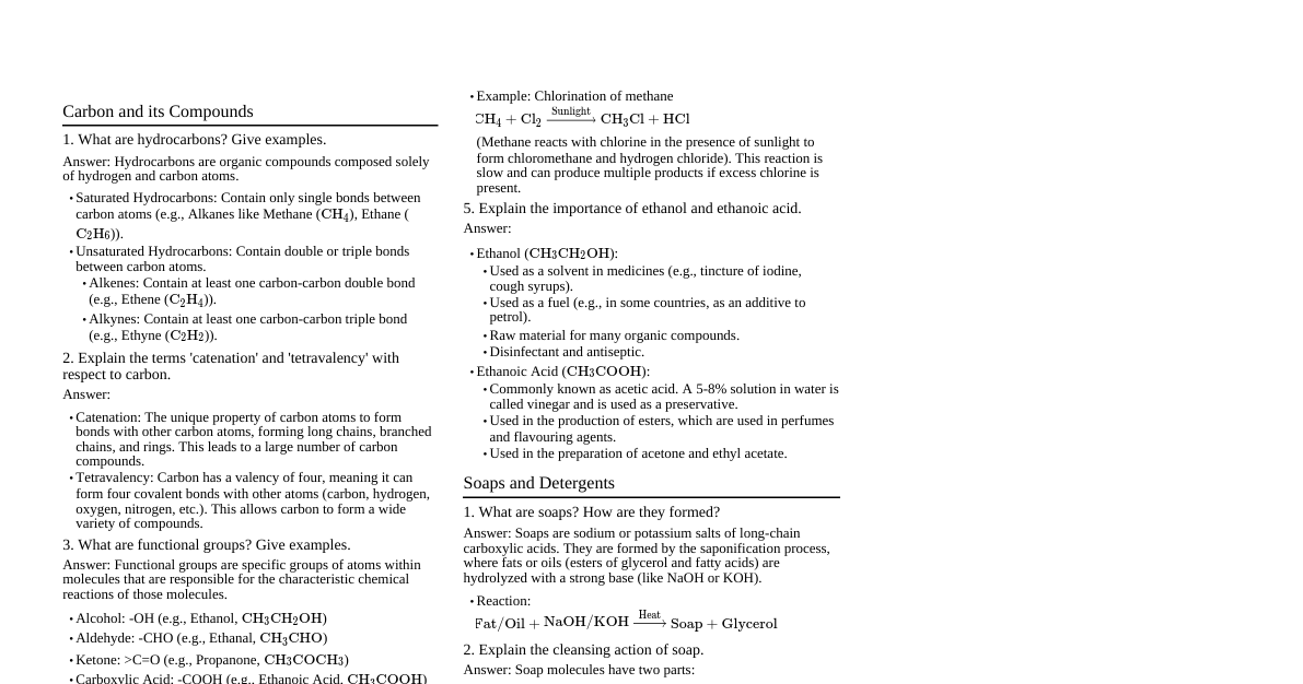 Class X CBSE Chemistry Q&A
