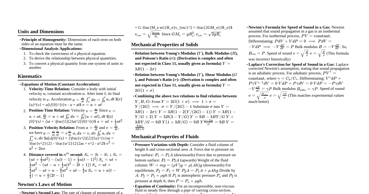 Class 11 Physics Derivations