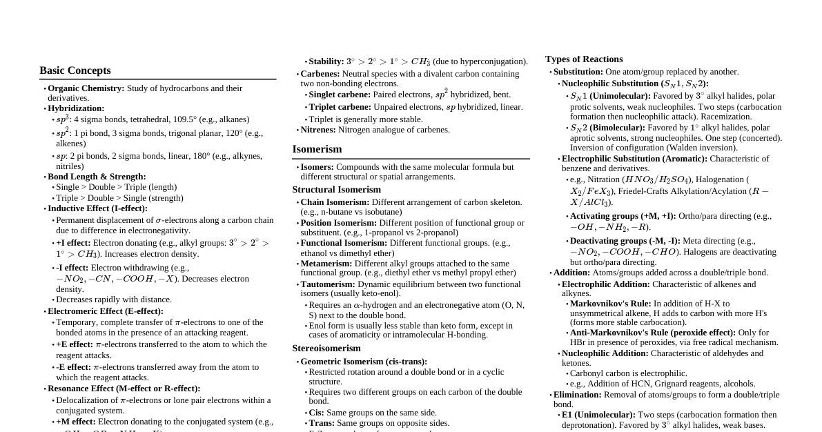 General Organic Chemistry JEE