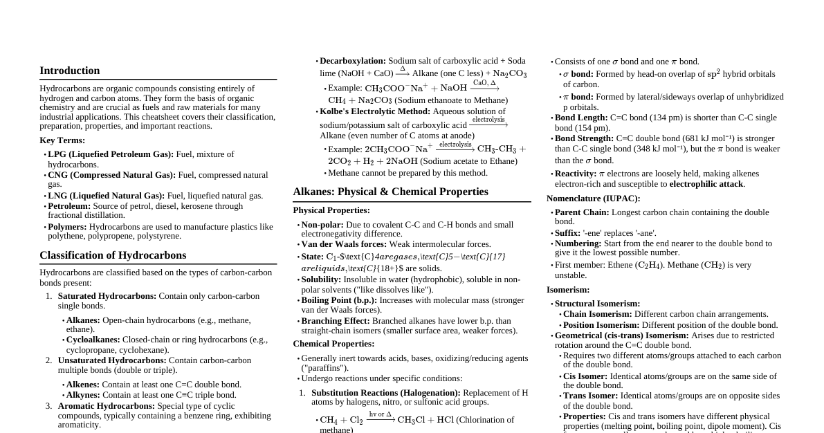 Hydrocarbons Cheatsheet