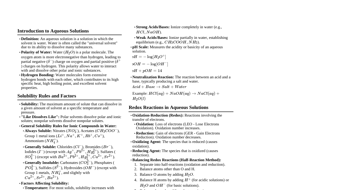 Aqueous Solutions Chemistry
