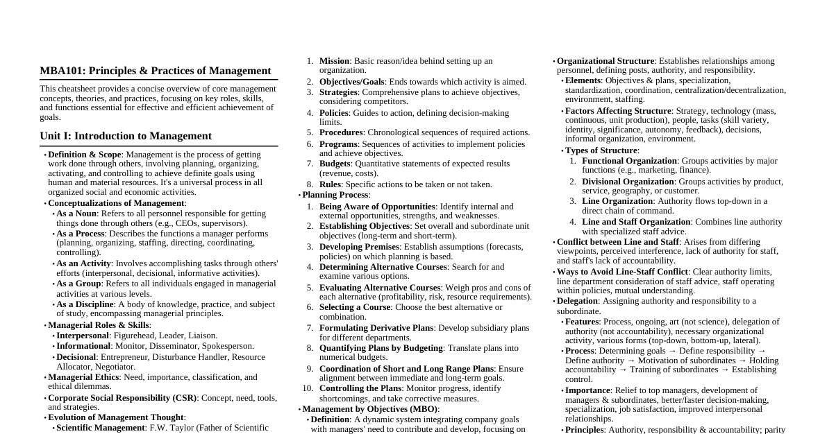 Principles of Management (MBA-