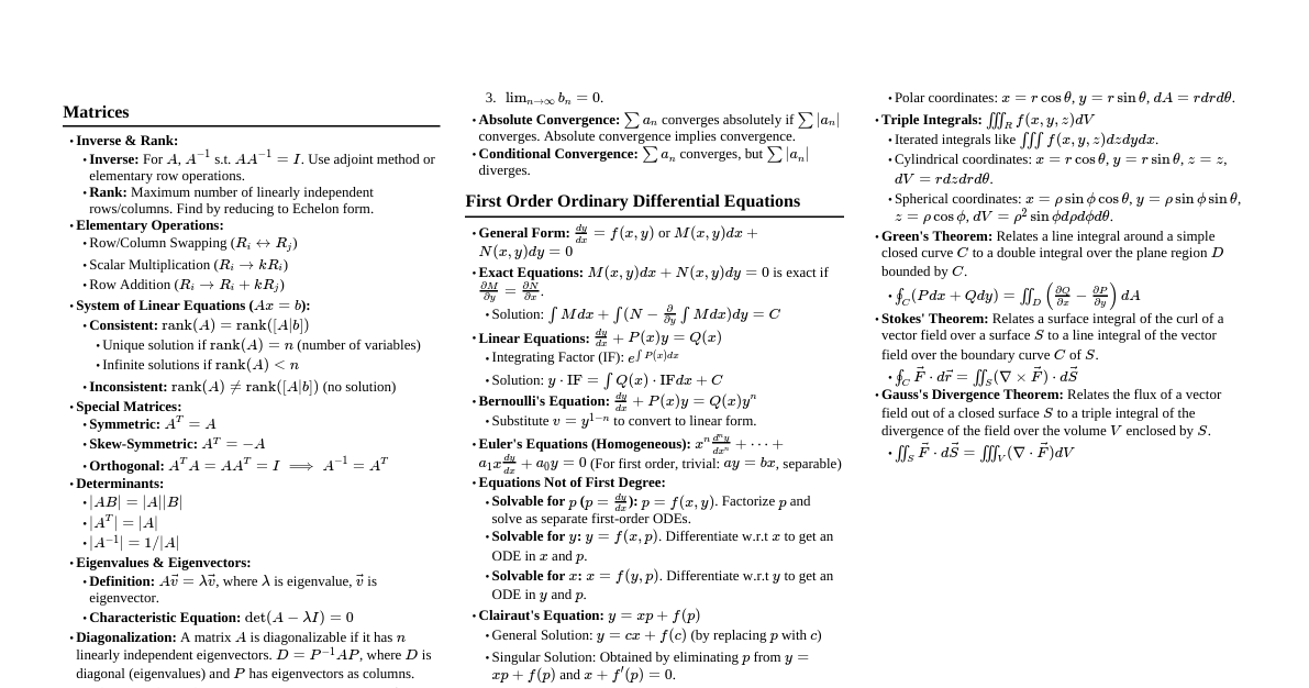 Engg Math I - Heritage Inst. T