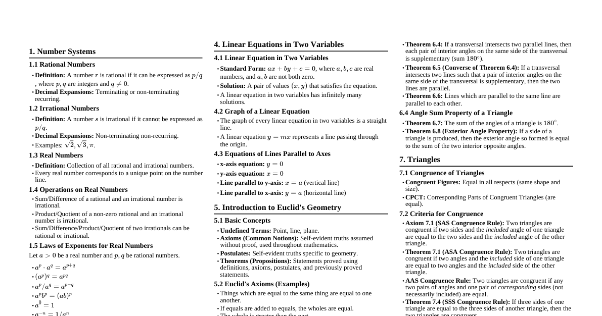 Class IX Maths Quick Review
