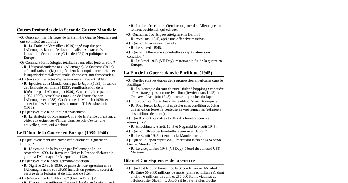 2nde Guerre Mondiale Q&A