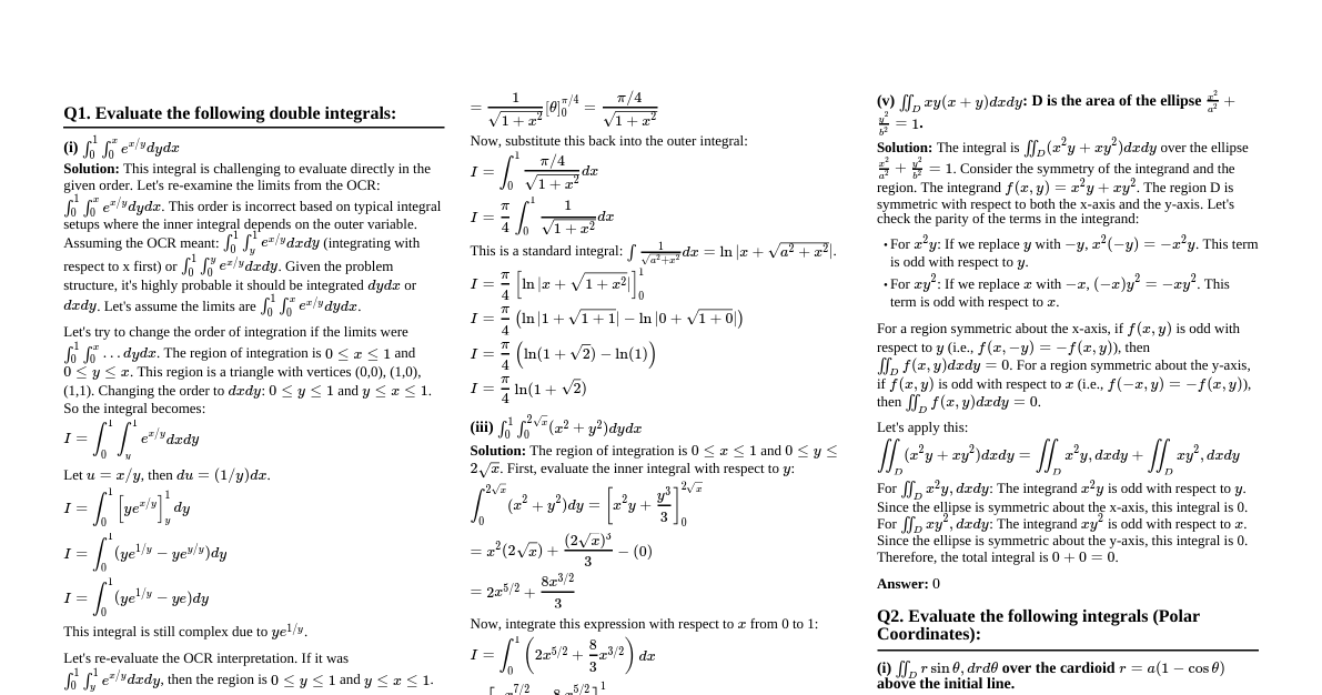 Multiple Integrals Practice