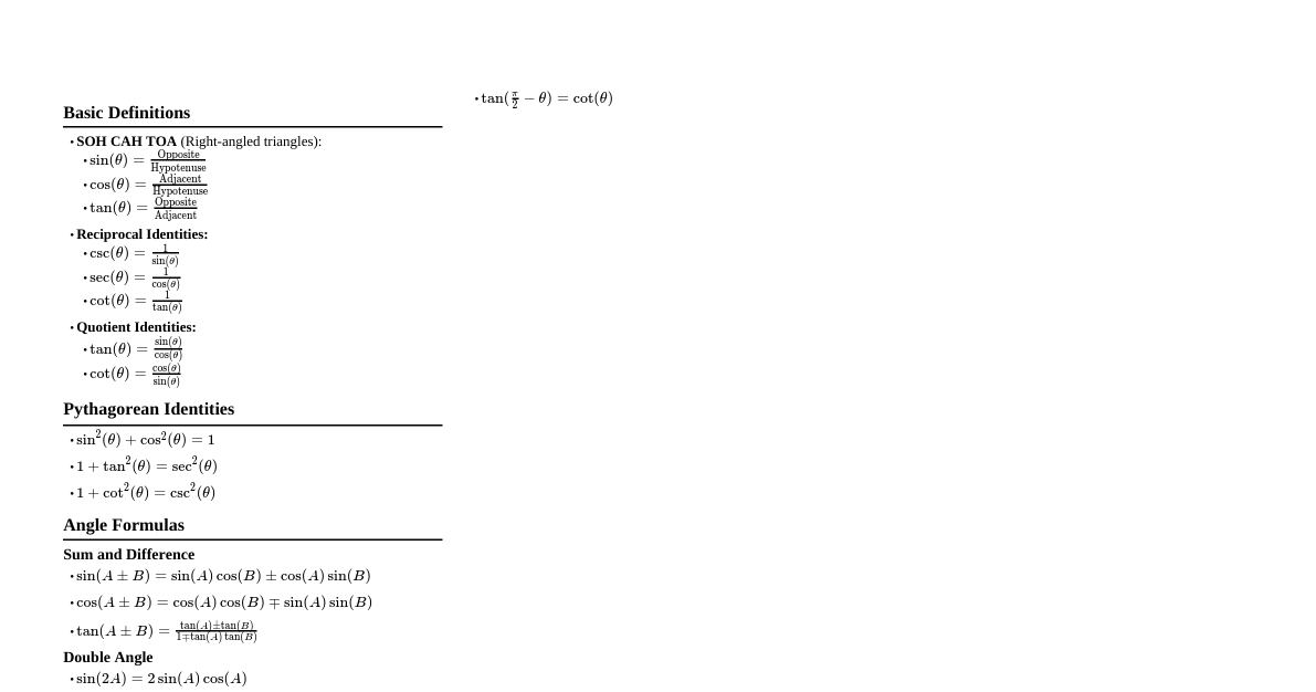 Trigonometry Formulae