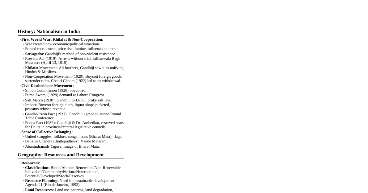 Class 10 SST Last Minute