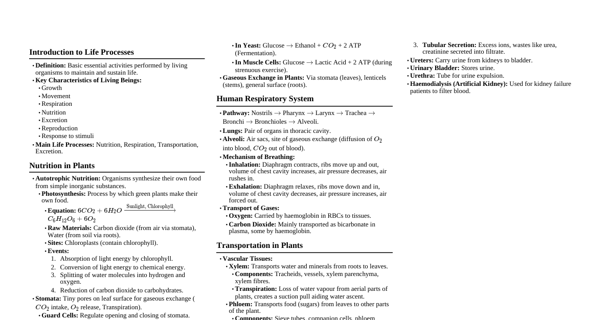 Life Processes Class 10