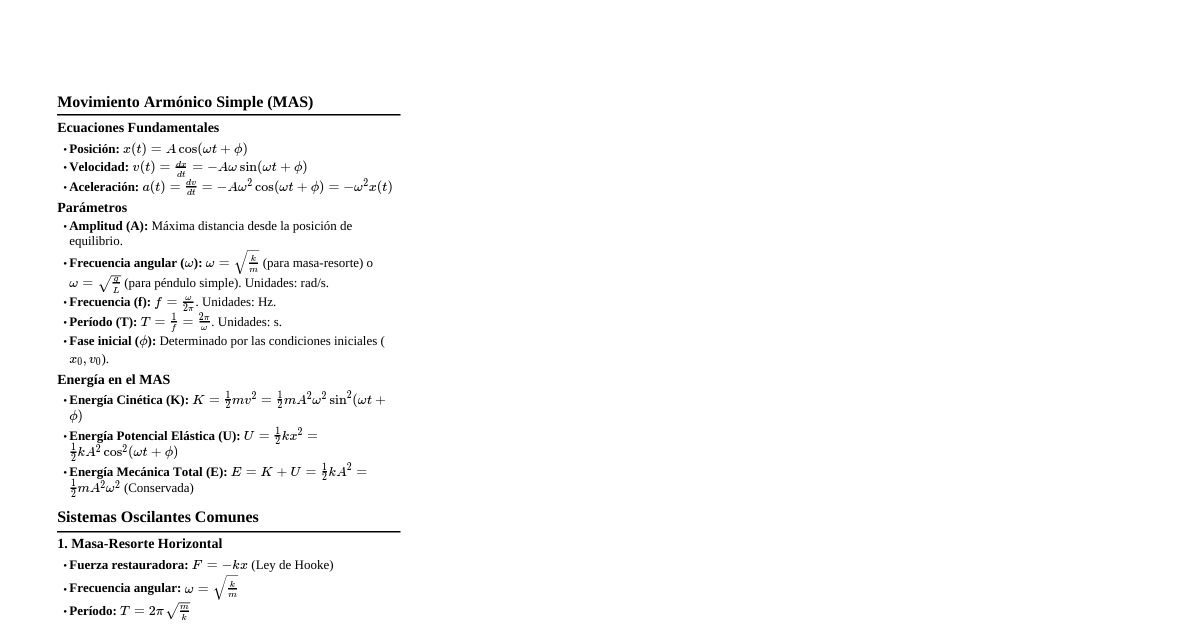 Formulario de Oscilaciones
