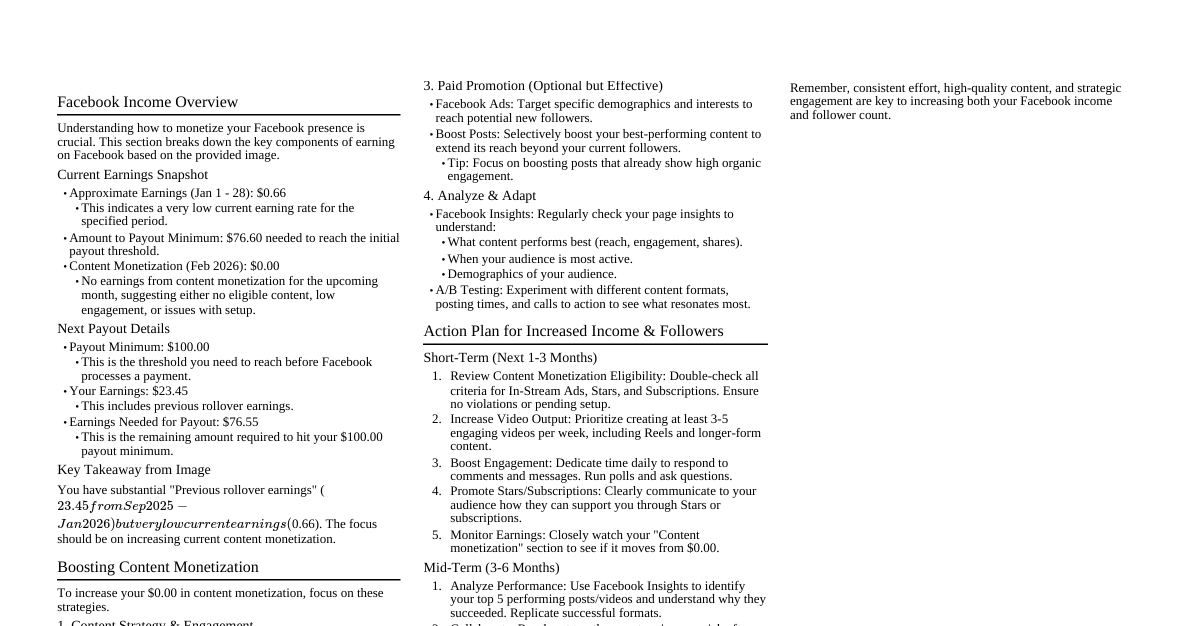 FB Income & Follower Growth