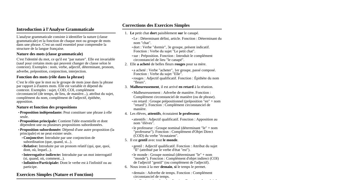 Analyse Grammaticale 3e