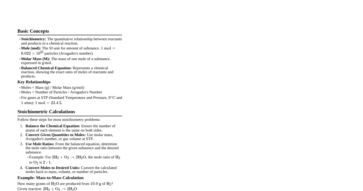 Stoichiometry Cheatsheet