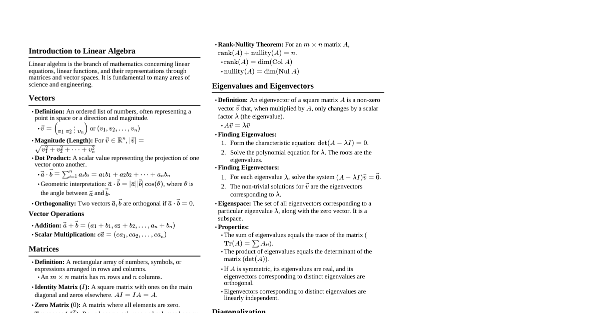 Linear Algebra Cheatsheet